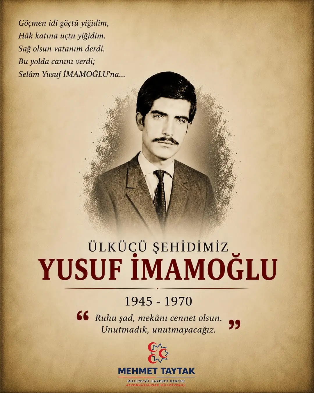 Ülkücü Şehidimiz Yusuf İmamoğlu'nu Rahmetle Anıyoruz
