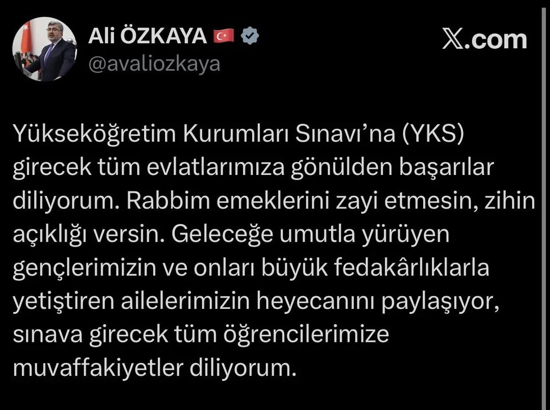 Ak Parti Afyonkarahisar Milletvekili Ali Özkaya'dan YKS Adaylarına Başarı Dileği