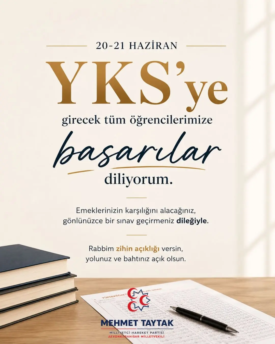 Mhp Milletvekili Mehmet Taytak'tan YKS 2026 Öğrencilerine Başarı Mesajı