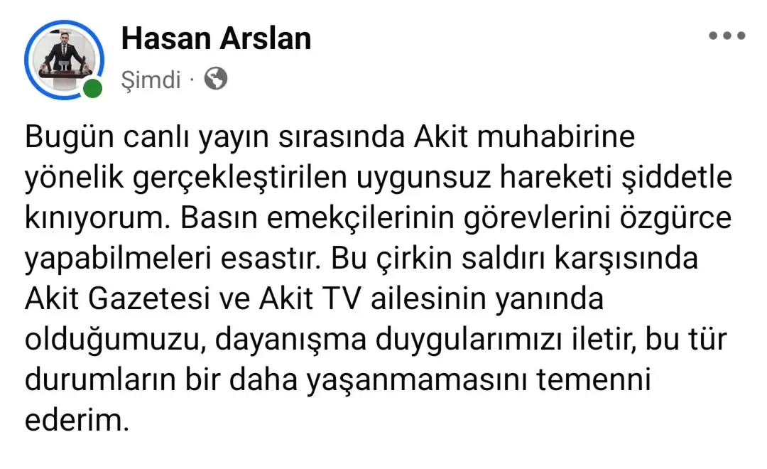 Ak Parti Milletvekili Hasan Arslan, Akit Muhabirine Yapılan Saldırıyı Kınadı