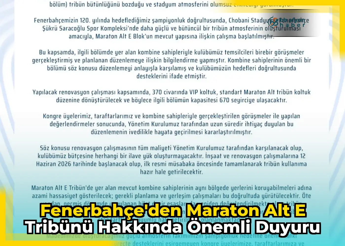 Fenerbahçe'den Maraton Alt E Tribünü Hakkında Önemli Duyuru