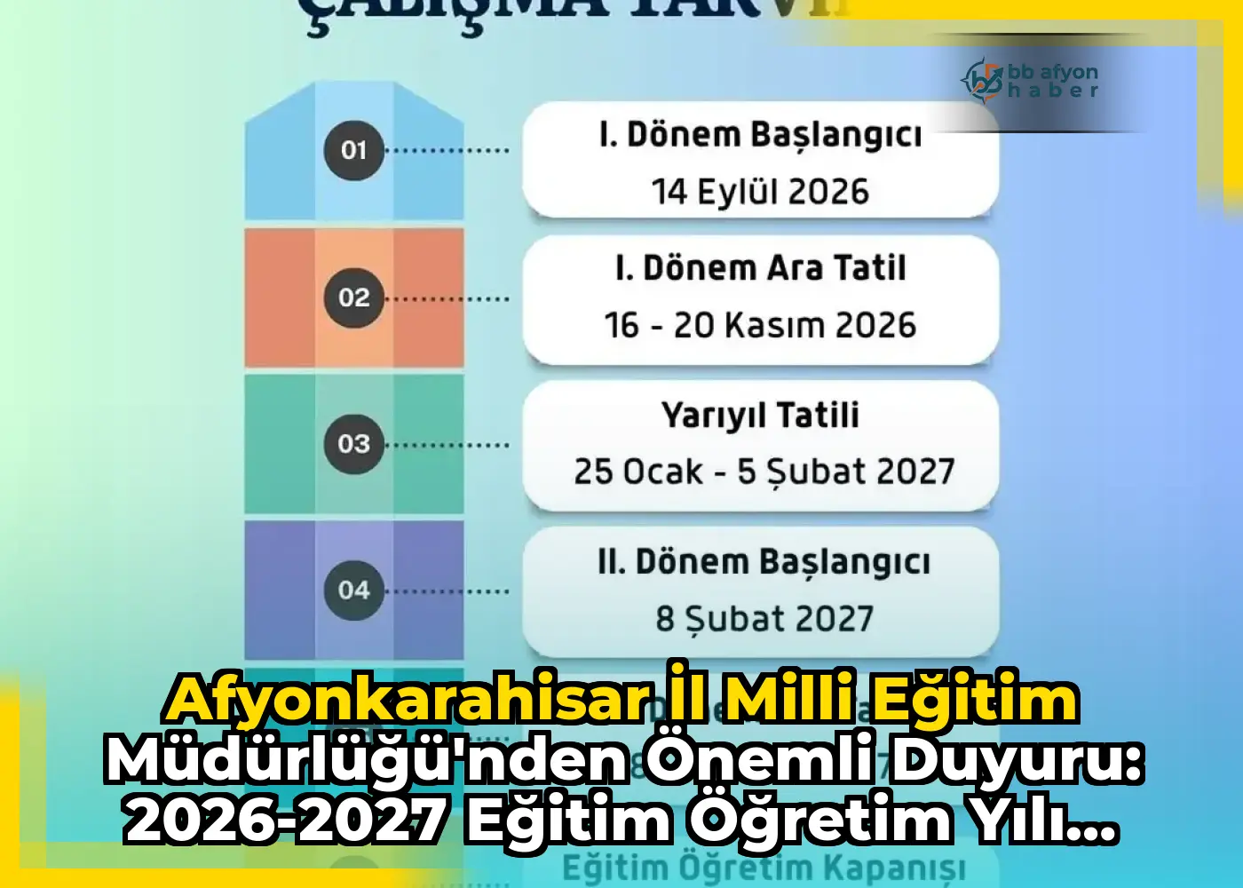 Afyonkarahisar İl Milli Eğitim Müdürlüğü'nden Önemli Duyuru: 2026-2027 Eğitim Öğretim Yılı Çalışma Takvimi Açıklandı