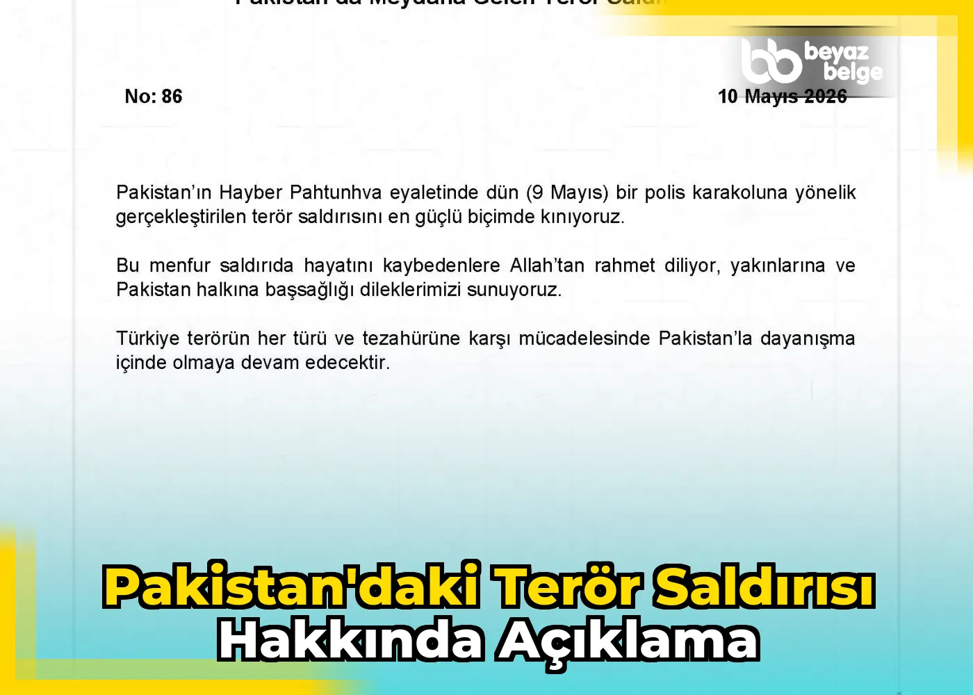 Pakistan'daki Terör Saldırısı Hakkında Açıklama