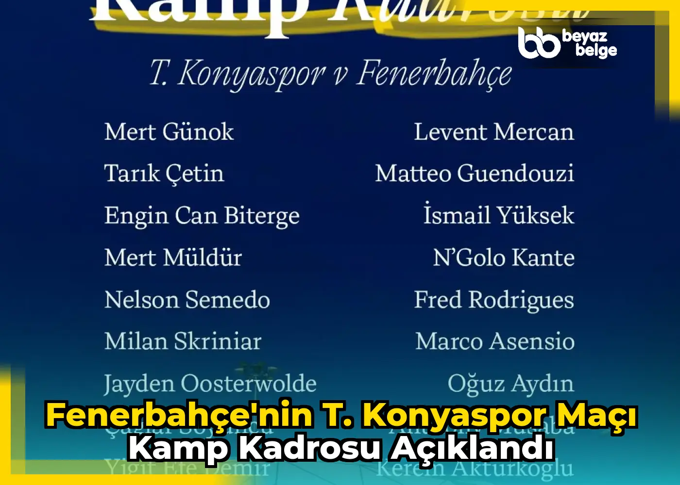 Fenerbahçe'nin T. Konyaspor Maçı Kamp Kadrosu Açıklandı