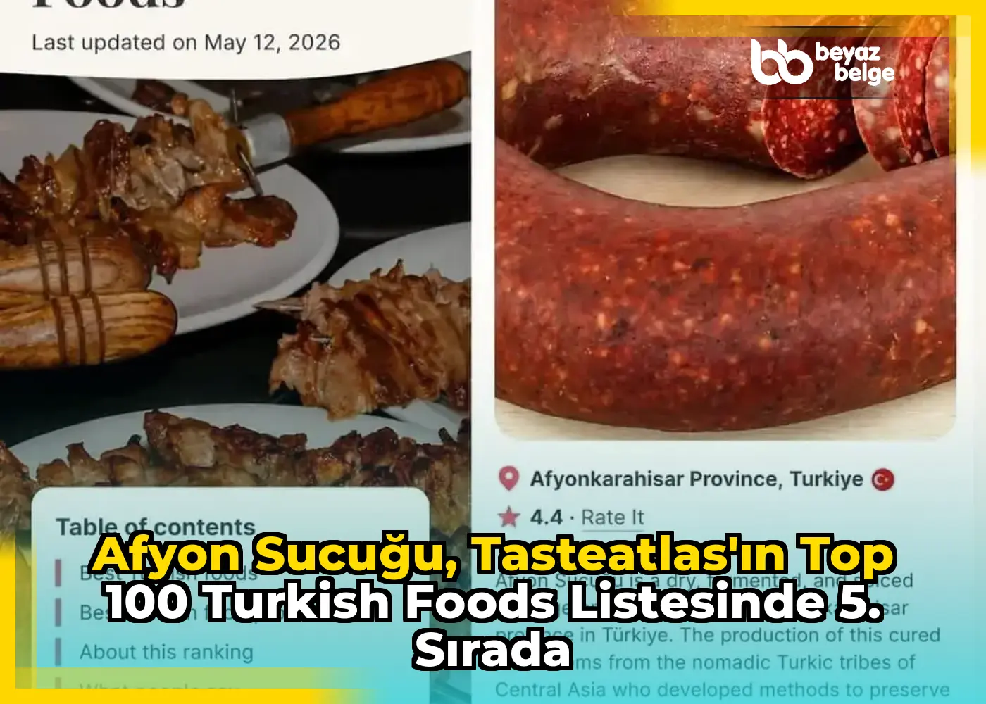 Afyon Sucuğu, TasteAtlas'ın Top 100 Turkish Foods Listesinde 5. Sırada