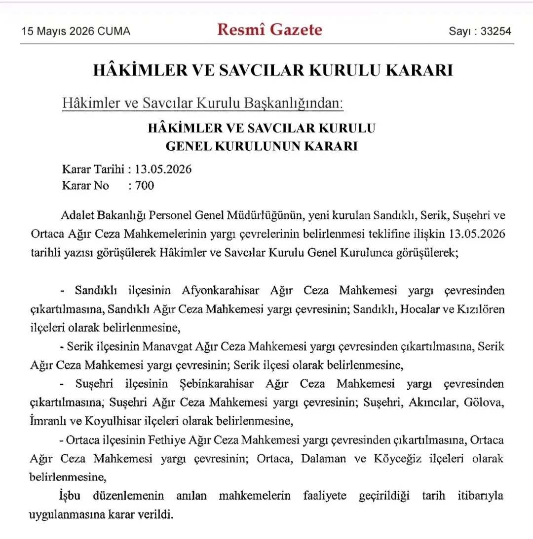 Sandıklı'ya Ağır Ceza Mahkemesi Kuruldu